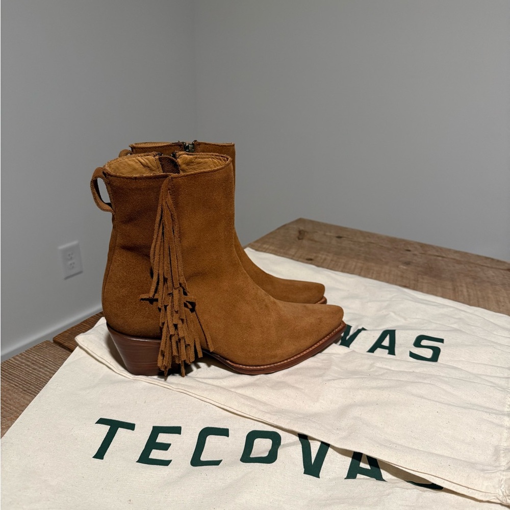 Tecovas Suede Fringe Toffee The Georgia Womens Snip Toe Short Boots - Brand New